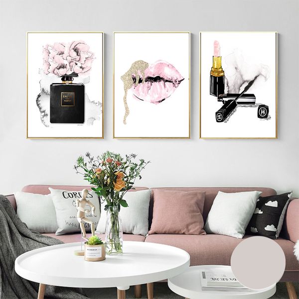 

pink lips print perfume poster lipstick makeup wall art painting fashion posters and prints flower wall pictures bedroom decor