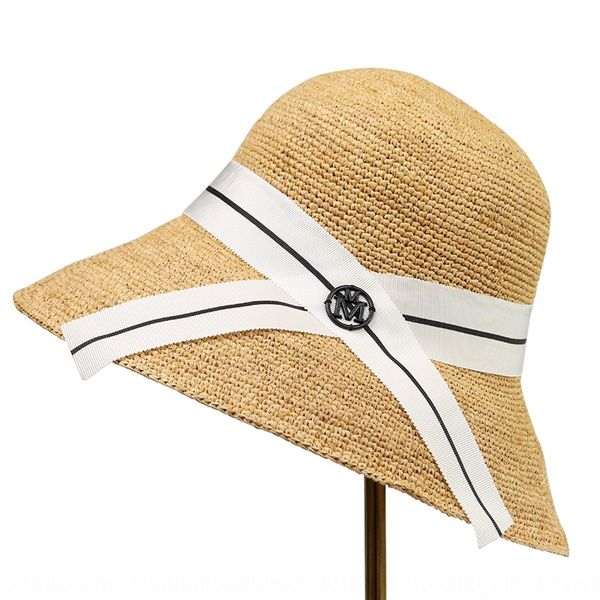 

xiuqiao sunshade straw summer lafite straw hat female outdoor sunscreen sunshade foldable bowknot big edge basin hat, Blue;gray