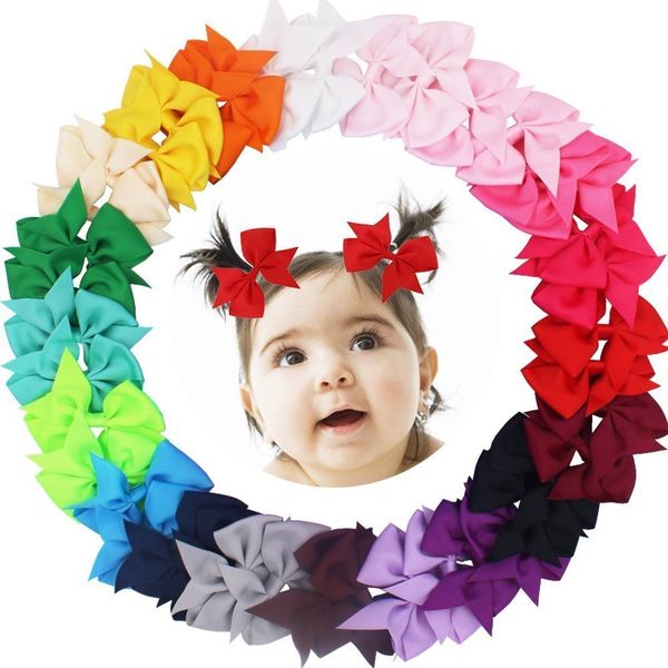 

40pcs (20pair) 3.5" boutique hair bows girls kids children alligator clip grosgrain ribbon headbands  colors y200710, Slivery;white