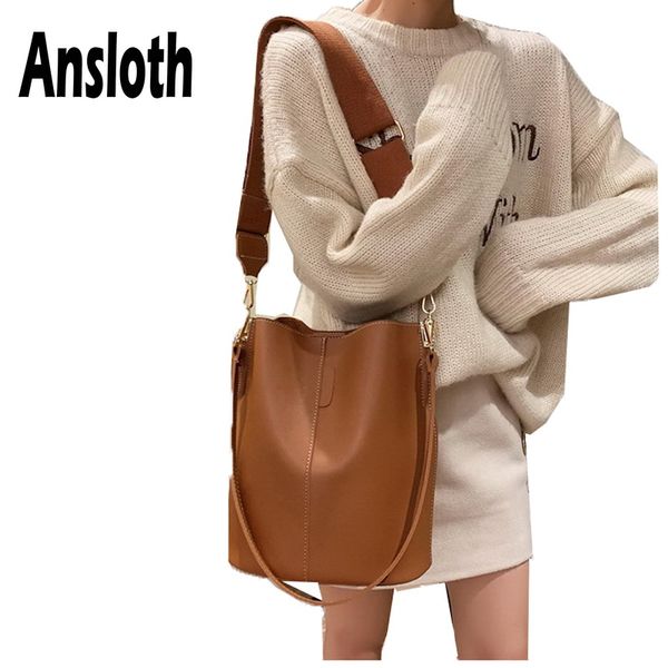 

ansloth сплошной цвет сумки на ремне для женщин кожа pu crossbody сумка леди люкс сумка женский большой емкости ковша hps647