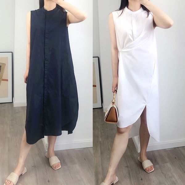 

cos style women's dress 2020 summer new cotton sleeveless shirt dress, medium length two wear, Black;gray