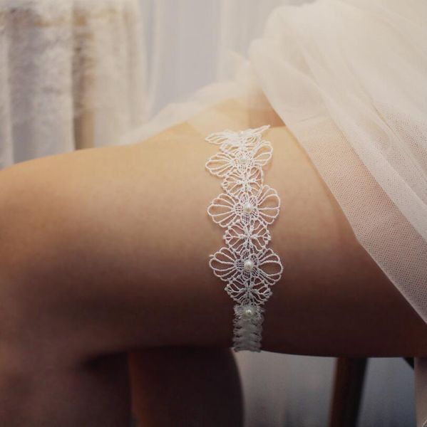 Giarrettiere da sposa ricamo in pizzo perla perle floreale sexy per donna/sposa anello della coscia per gamba da sposa