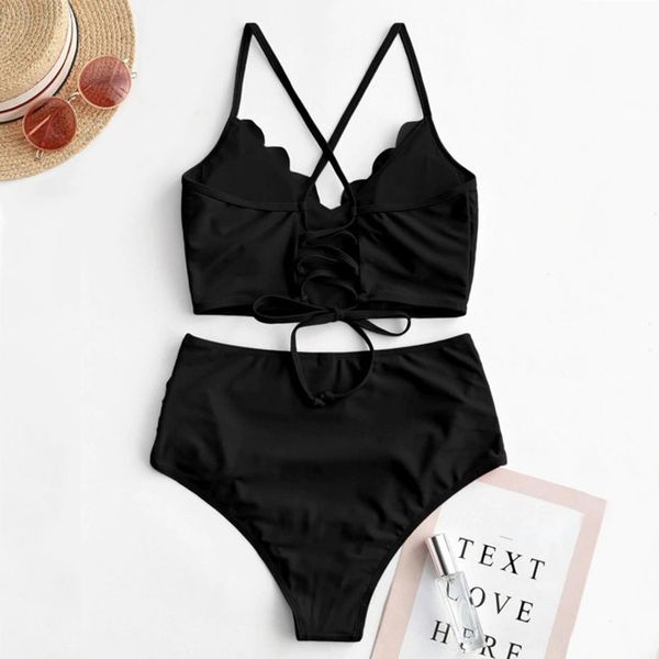 

fashion women bikini set two pieces swimwear high waist swimsuit beachwear bikini cintura alta push up 3, White;black