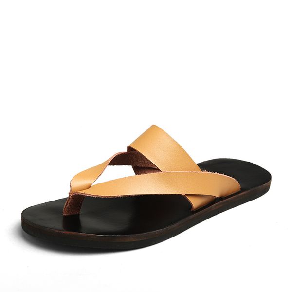 

genuine leather mens slippers hand made slippper indoor scuffs comfortable house slippers outdoor using slipper with skidproof sole cs09, Black