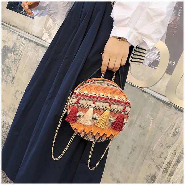 

girl handbags zipper bags for women 2020 ins super fire national wind portable package small round bag tassel packet