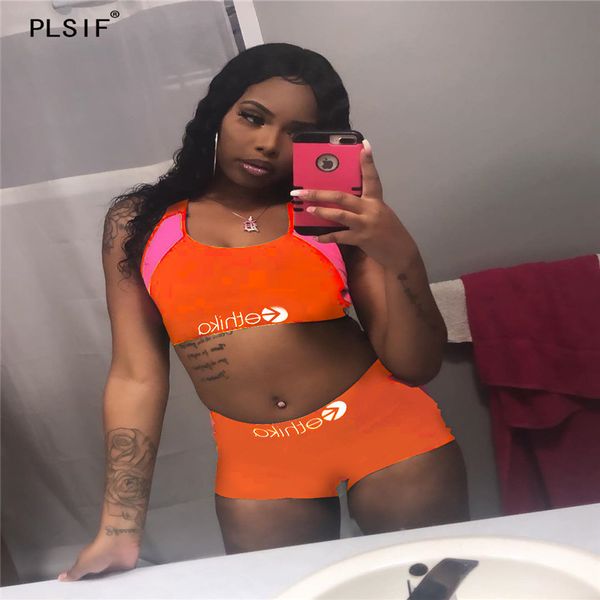 

new style 2020 fashion design women summer 2 piece set vest bra and tight shorts two piece set beach sports set, Black;white