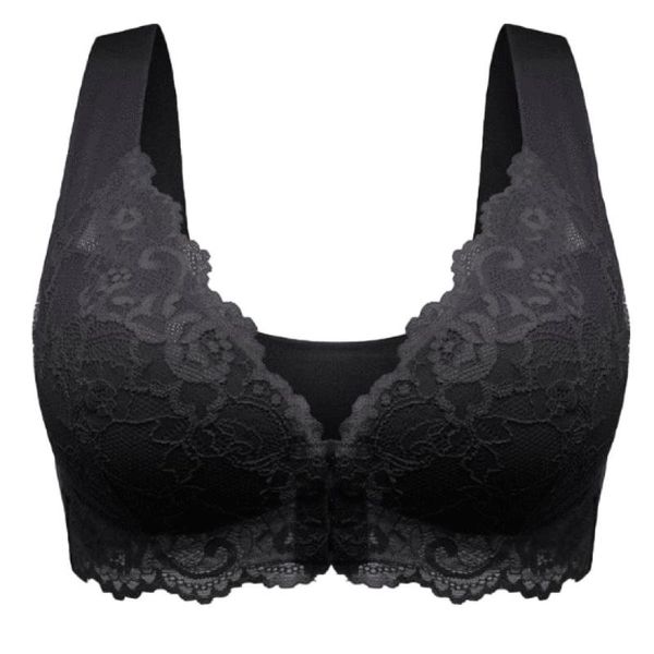 

women's adjustable sports bra front closure extra-elastic breathable lace trim bra sport bras seamless lingerie female, Red;black