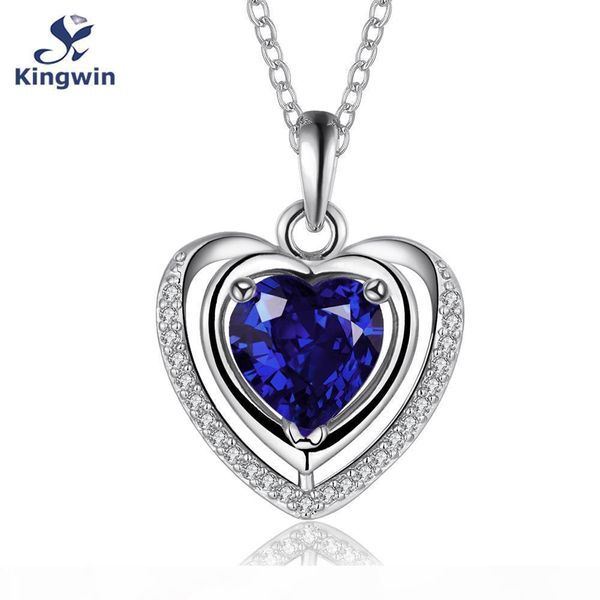 

fine jewelry heart-shaped necklace set auger female silver love sapphire color treasure pendant with chain electricity styl