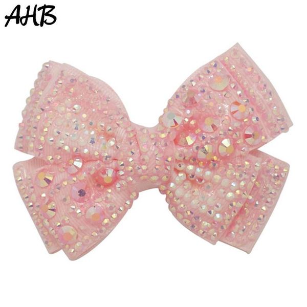 

hair accessories ahb fashion 4" rhinestones bows for girls clips princess shiny barrettes women bowknot hairpins headwear, Slivery;white