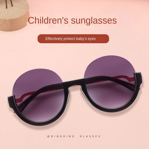 

2020 new sun sun fashion round half frame children's sunglasses fashion metal children's glasses, Blue