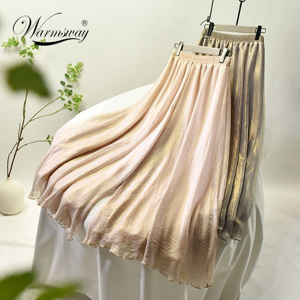 

women elegant solid chiffon pants korean high waist two layer wide leg pant long boho shiny trousers female c-481, Black;white