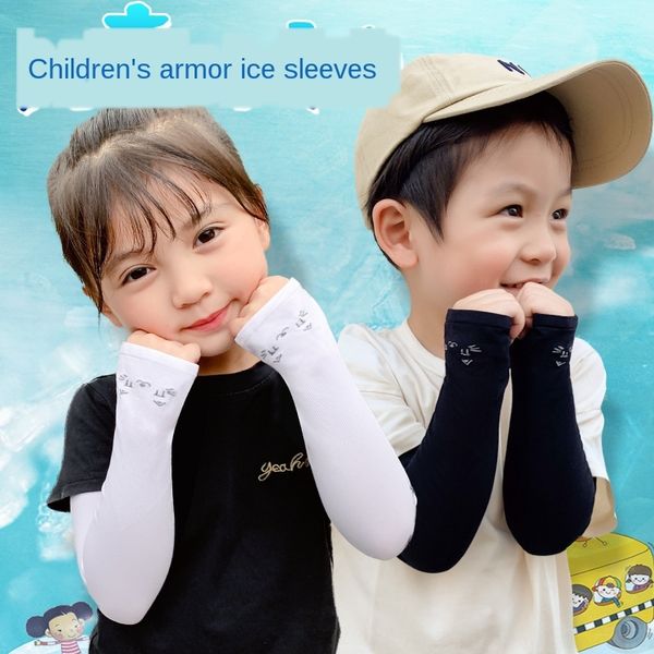 

qvrjp children's sunscreen thin breathable korean ice silk children's sun protection girl sleeve girl sleeves uv protection arm sl, Black