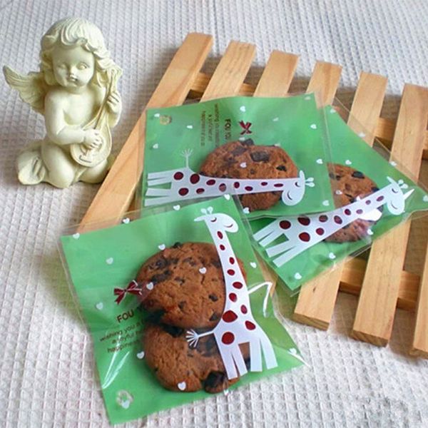 

100 pcs 2 colors rose red green giraffe plastic wedding candy chocolate soap gift plastic bags biscuits cookie baking packing