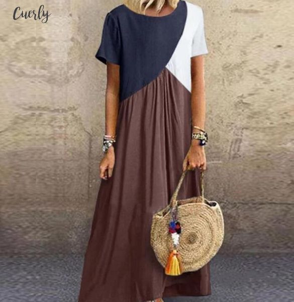 

2020 women dresses long maxi dresses for women vestidos casual dress beach patchwork color loose casual plus size dress, Black;gray
