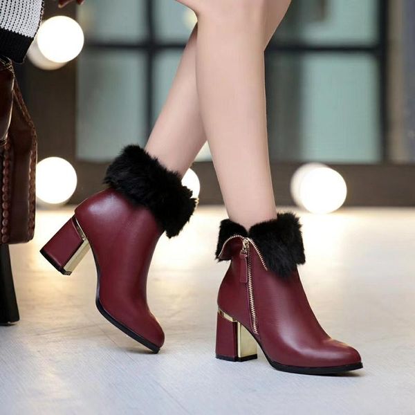 

2020w new plus velvet cotton boots with thick pointed high heels leather snow boots women's boots, original box packaging