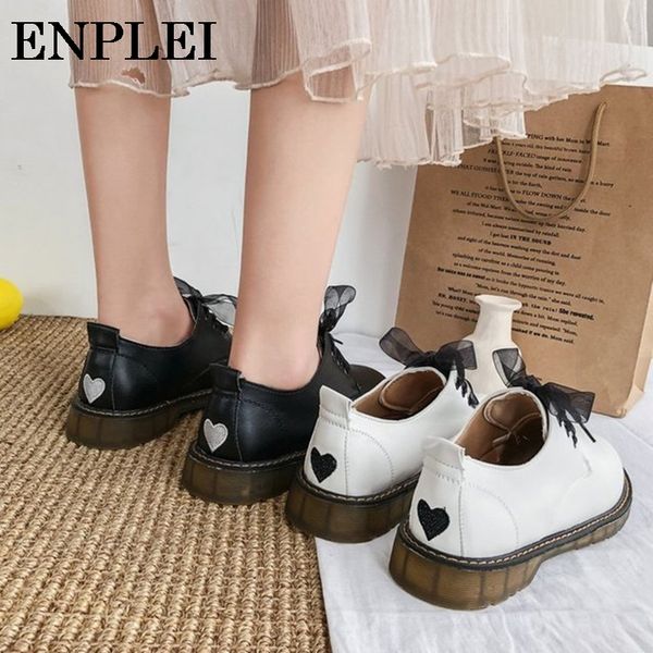 

enplei women oxford casual flats non-slip ladies love heart shoes female outdoor sneakers lace up low heels size 35-39, Black