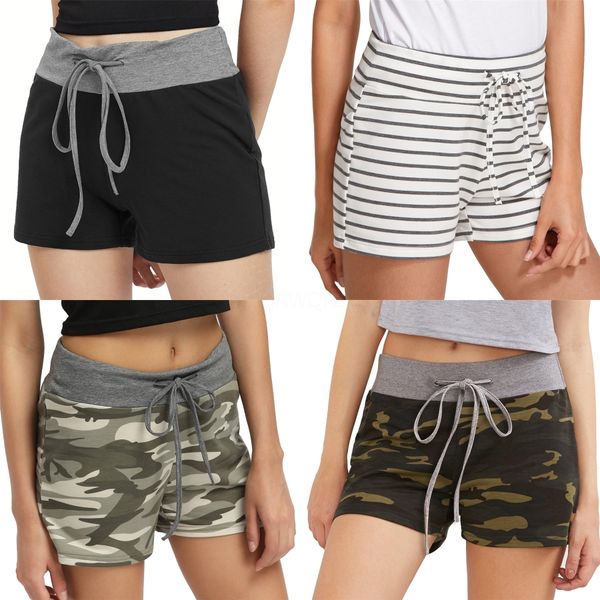 

шорты женские спортивные йога брюки summer фитнес шорты хлопок плюс размер hot pants пляж повседневный gym бег homewear drawstring шорты # 7, White;black