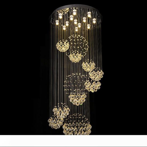 

modern chandelier large crystal light fixture for lobby staircase stairs foyer long spiral lustre ceiling lamp flush mounted stair light
