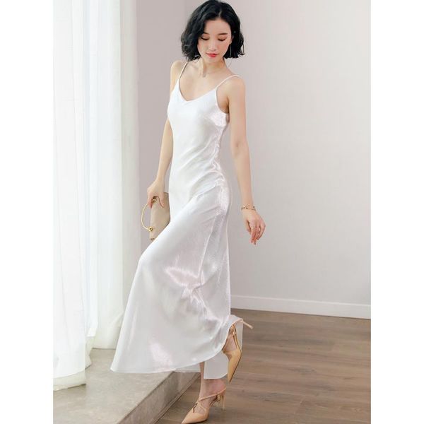 

2020 summer dress women long satin slip dress spaghetti strap party vintage gold white silk maxi dresses, Black;gray