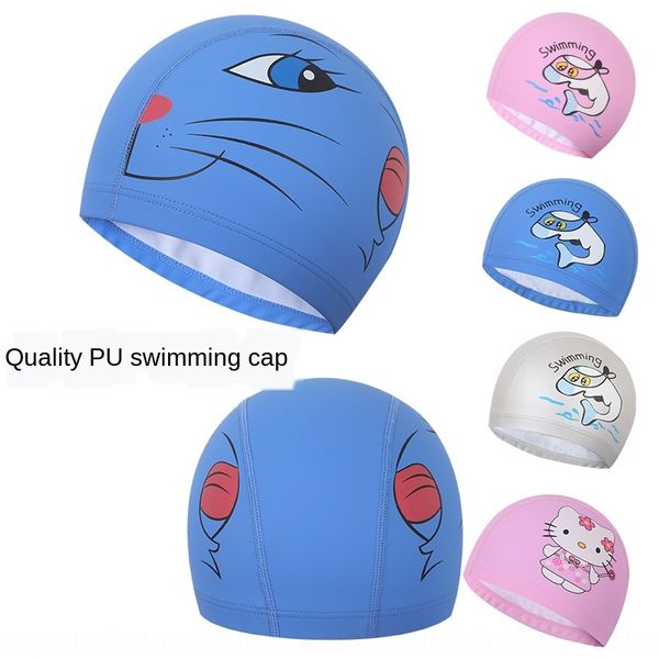 

cartoon children's pu waterproof ear protection boy swimming swimming cap and girl's diving cap comfortable non-tightening head