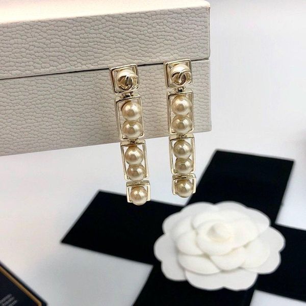 

925 silver needle pearl earrings s sweet and elegant long earrings for woman gift classic brass material earrings, Golden