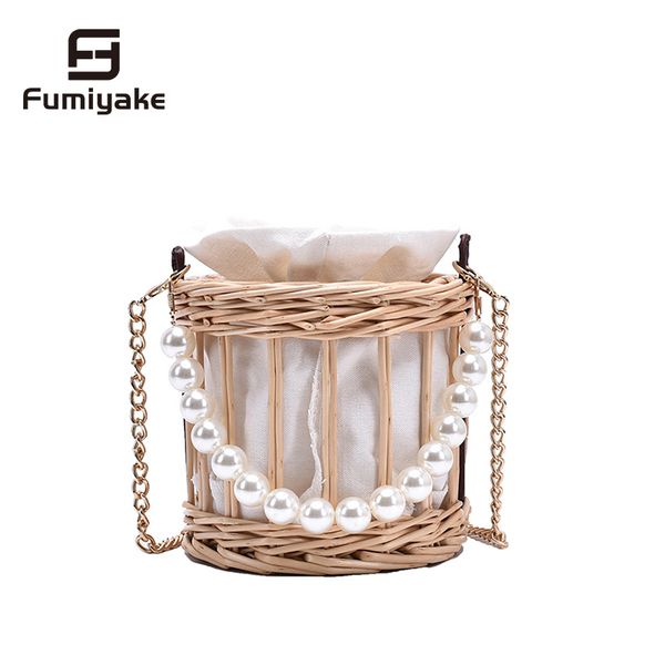 

ins pearl drawstring сумки для женщин 2020 мода девочка seaside отдыха сумка ручной цепи crossbody сумки мешок соломы ротанг