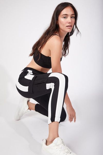 

happiness ist. women's stripe woven sweatpants ff00021, Black;blue