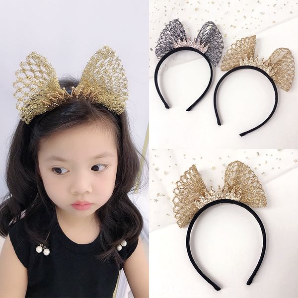 

korean style gold silver silk shaped bow crown children's headall-match accessories headdress hair band butterfly hair band, Slivery;white
