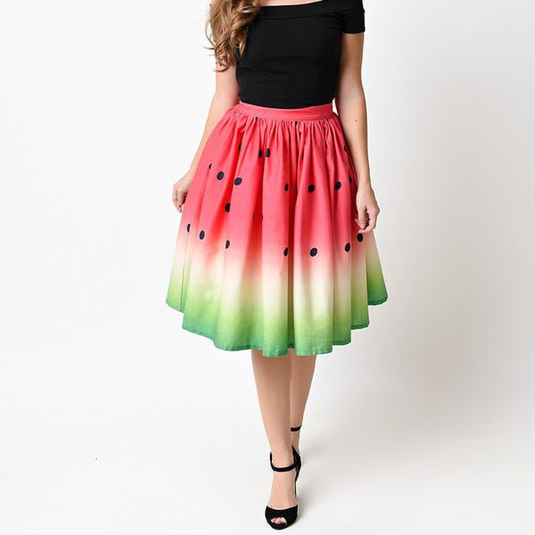 

digital printing christmas style skirts women elegant cute harajuku dot bird watermelon vintage skirt drop shipping, Black