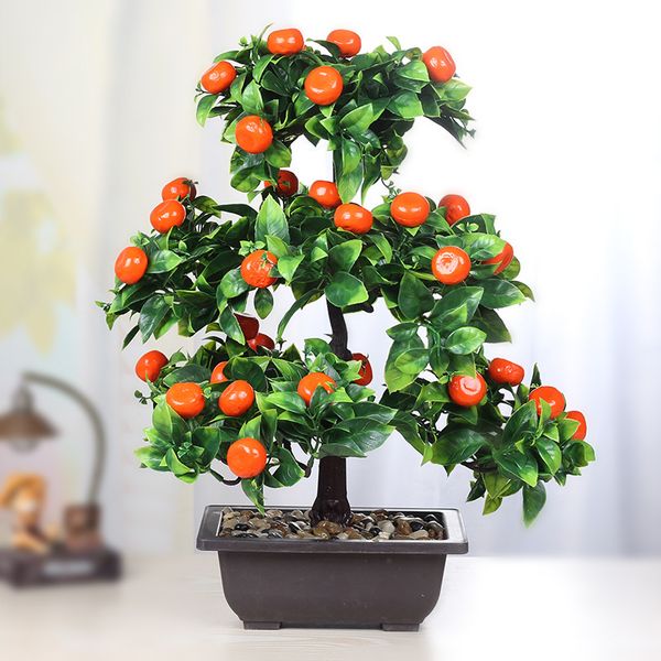 

decorative flowers & wreaths artificial plant bonsai orange plastic pots+small fruit tree potted for home living room flower shop el wedding