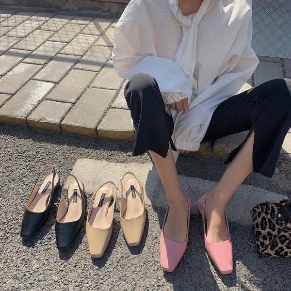 

female sandal spring shoes all-match luxury sandals 2020 women's buckle strap square toe ladies fashion open sale flat comfort, Black