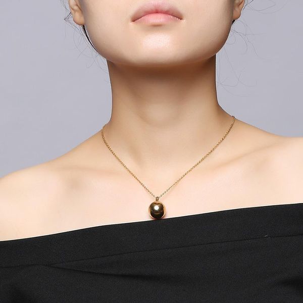 

women choker necklace gold-color stainless steel 16mm round bead pendant 18&quot-20&quot chain necklace femme jewelry, Golden;silver
