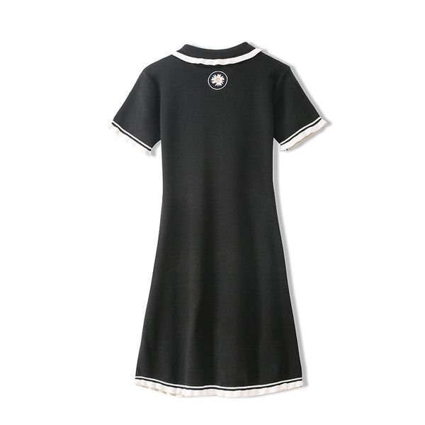 

luxury sweet ruffles flower embroidered short sleeve slim knitted dress sweater lady elegant shirts jacquard dress, White