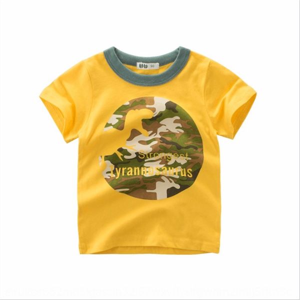 

2019 clothing men's short cotton half sleeve round neck cartoon dinosaur children's children's camouflage short sleeve, Blue
