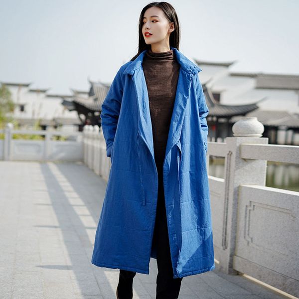 

women's down & parkas johnature winter fashion cotton linen retro long sleeve thick warm lace-up jacket 2021 comfortable all-match wome, Black