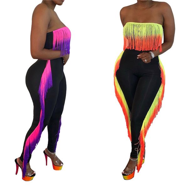 

plus size s2xl women sweatsuit clubwear strapless two piece sets tassle crop eggings summer clothing casual jogger suit 3530, White