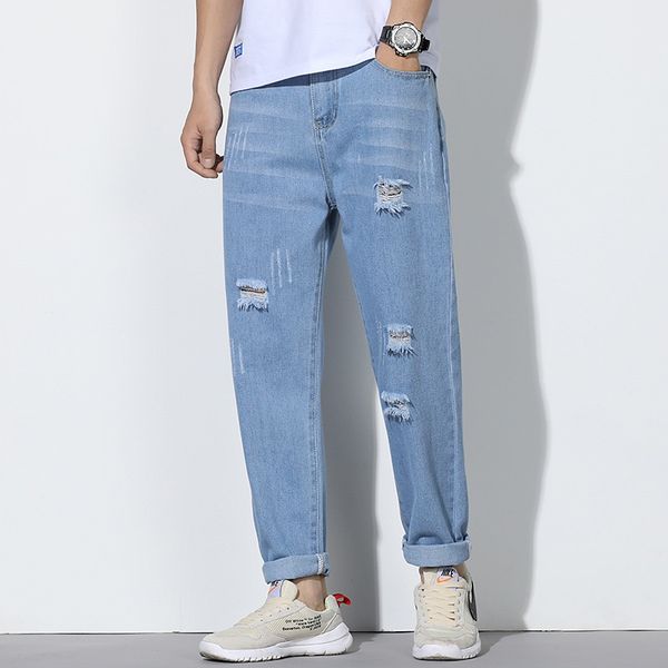 

men's jeans young men loose harem denim trousers causal ankle length homme, Blue