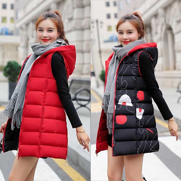 

2020 warm winter jacket women sleeveless down cotton coat long zipper women vest plus size fashion waistcoat female parkas, Black;white