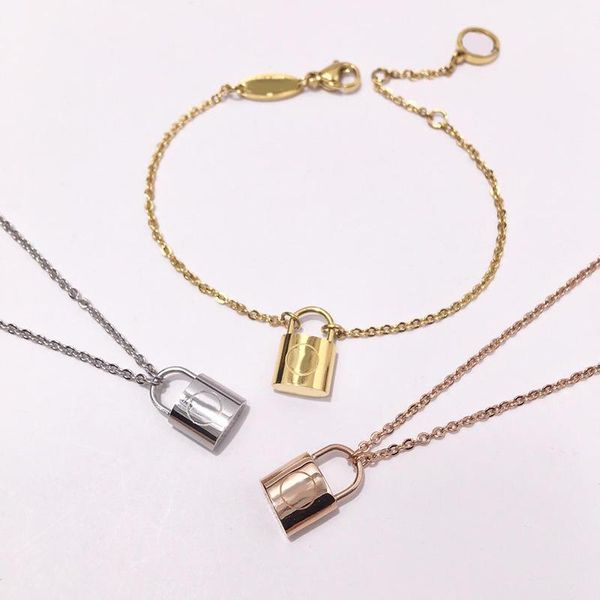 

wholesale stainless jewelry beautiful fashion charity three-dimensional small lock bracelet and necklace for women c19010501, Black