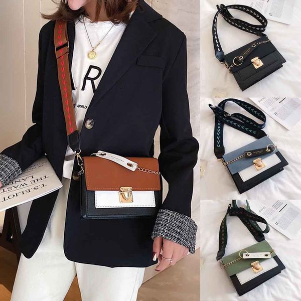 

women's matte contrast color shoulder messenger bag fashion small square bag