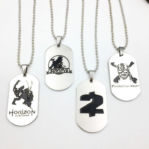 

jack sparrow skull necklace horizon dawn survive choker stainless steel dog tag pendant necklaces, Silver