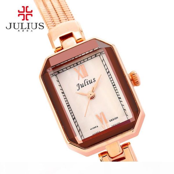 

julius rectangle latest ladies watches 7mm ultra thin famous brand designer watch copper bracelet rose gold silver 2017 ja-716, Slivery;brown