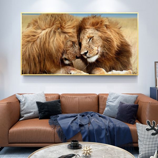 

lions head to head canvas art painting posters and prints the king of forest wall art pictures for living room decor