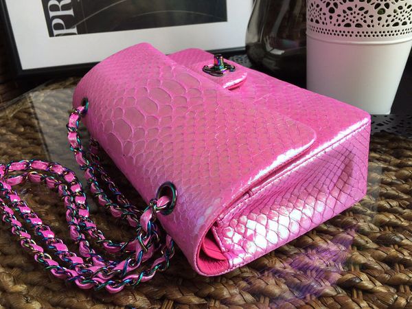 

limited edition luxury python skin lid bag classic snake inside bright gold hardware high-end design fashion generous