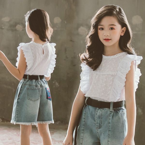 

xgu1m girls' white tong chen shan tong chen shan summer 2020 korean pure cotton embroidery style sleeveless white shirt children's, White;black