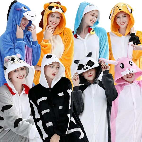 

new autumn and winter cartoon animal one-piece flannel men clothes pajamas home pajamas and women couple home costume, Black;brown