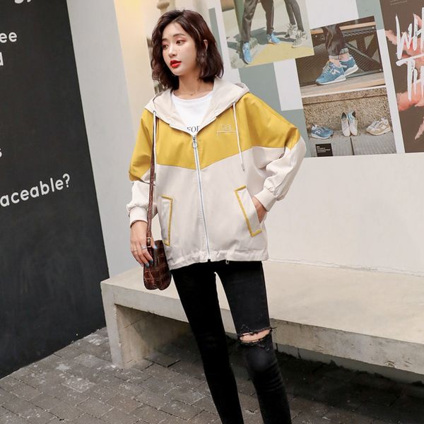

blwxf short women's spring 2020 spring and autumn new korean style fashion loose windbreaker coat student sports leisure all-match tren, Tan;black