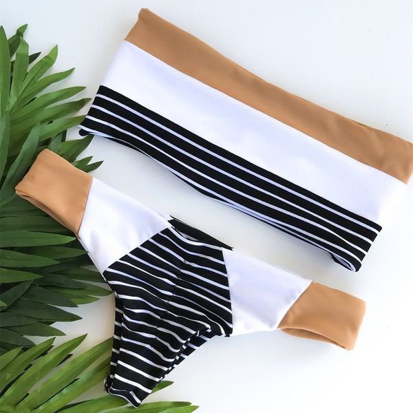 

bikini 2020 women print tube up two pieces bikini push up swimsuit swimwear beachwear bathing suit bathers biquini, White;black