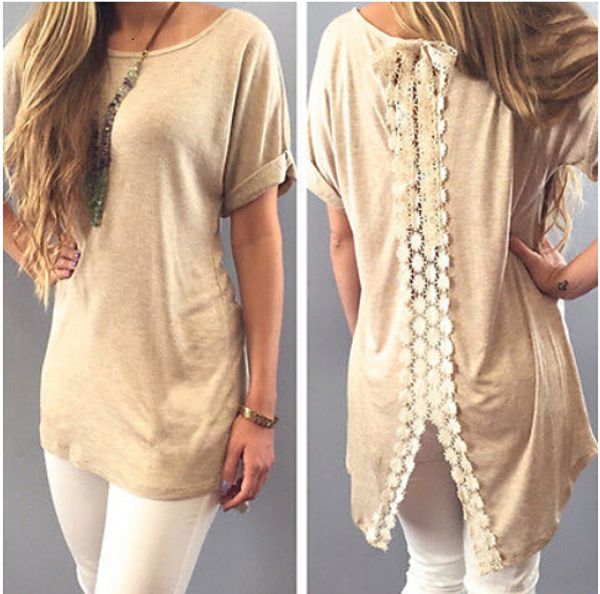 

2020 after solid the split lace blouse stitching fashion women lace tshirt summer vest short sleeve casual, White