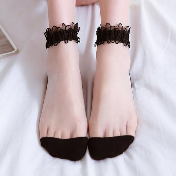 

socks & hosiery summer thin lace women sweet transparent cotton hollow out korean style ladies, Black;white